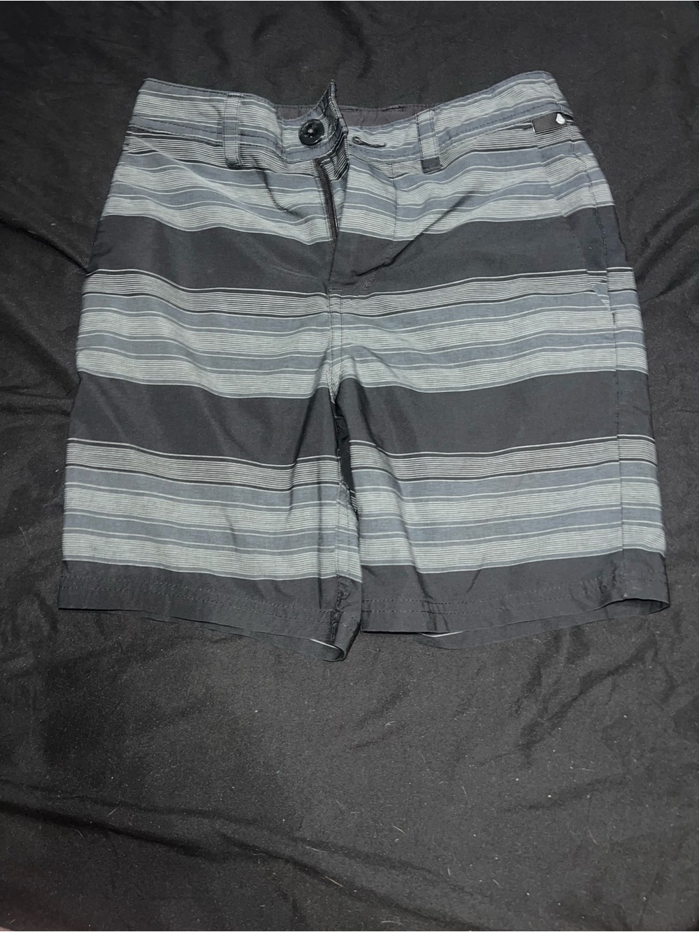 Volcom Men’s Flat-Front Striped Shorts in Black and Gray